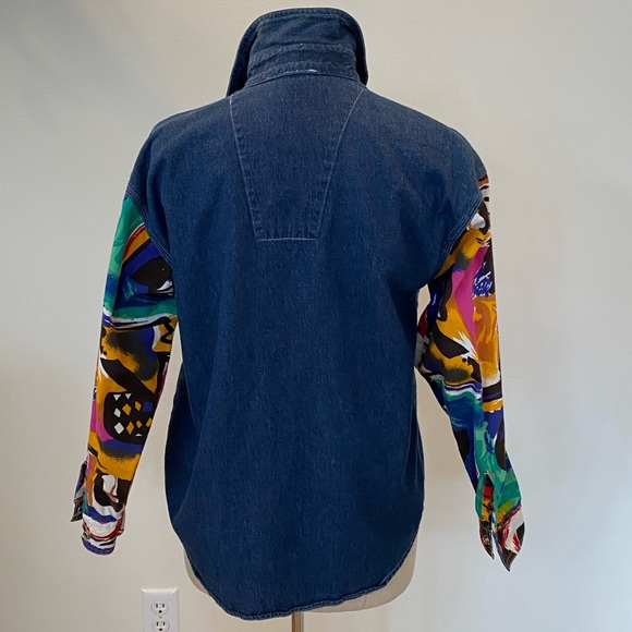 Absolutely No! Jeans Womens Vintage Denim Shirt w Bright Pattern Sleeves /Size S - Picture 5 of 9